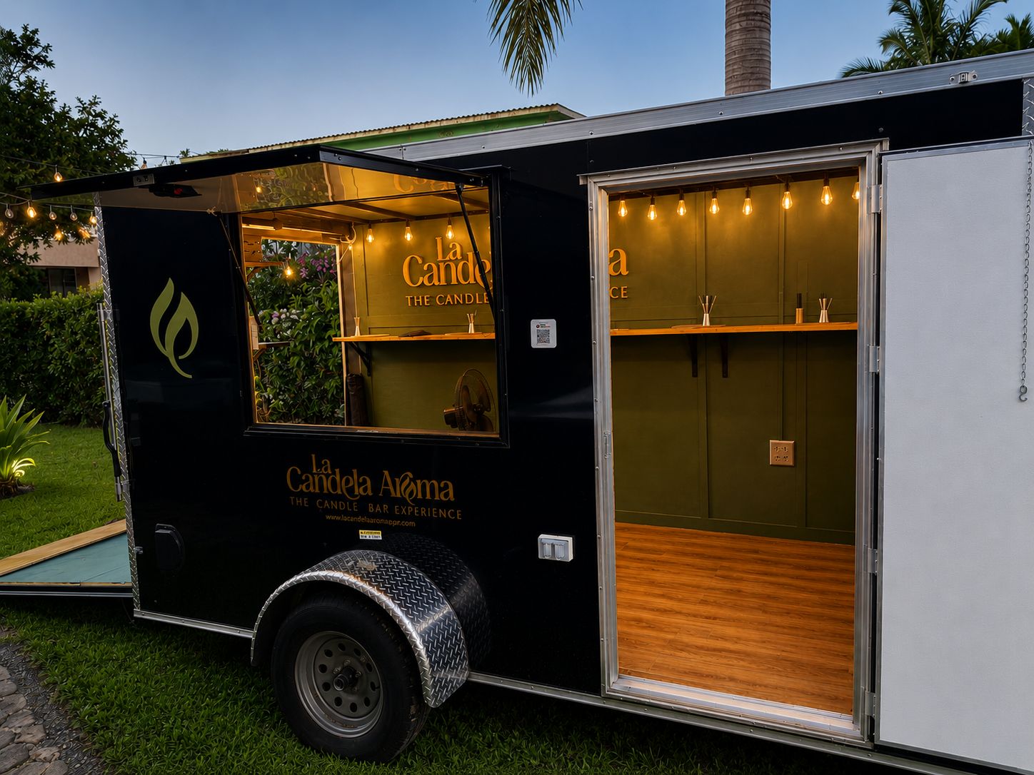 Mobile Candle Bar iluminado y montado para una activación de marca